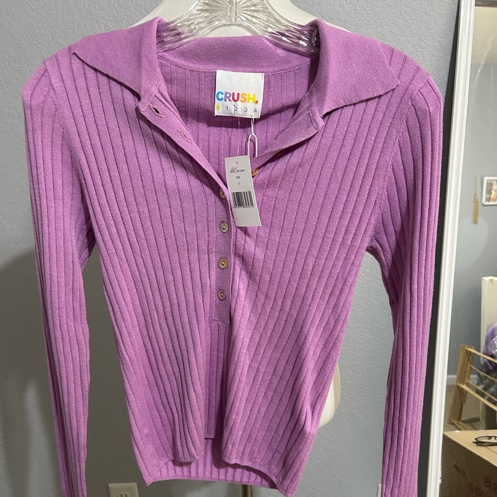 Crush Cashmere Adela Rib-Knit Long Sleeve Top